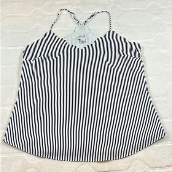 J.Crew Navy White Striped Scalloped V-Neck Cami Top Sz 2 – Minimalist Chic - Picture 3 of 6